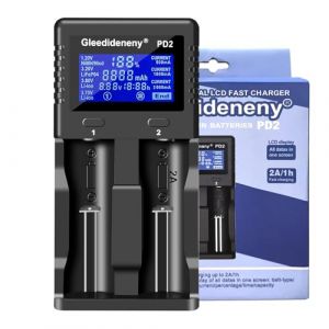 Gleedideneny Chargeur de batterie 18650, chargeur universel &agrave; 2 baies avec &eacute;cran LCD rechargeable 3,7 V 3,8 V 3,2 V 26650 20700 18650 18350 17670 17500 16340(RCR123) 14500 1,2 V AA AAA SC C (Gleedideneny, neuf)