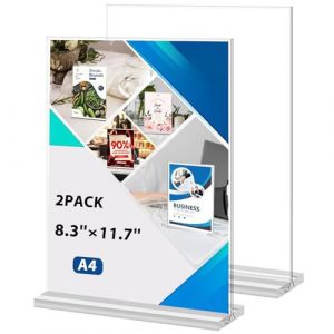Zorplex Lot de 2 Présentoirs Acryliques A4 sur Pied, Support de Menu, Porte-Menu Transparent T-Forme pour Prospectus, Publicités, Cartes de Menu et Photos (21 x 29,7 cm) (A4-2 Pack) (REMAKE HOPE LIMITED, neuf)