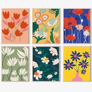 YALKIN Lot de 6 kits de peinture par num&eacute;ros pour adultes, acrylique et &agrave; l'huile, fleurs sur toile sans cadre, moderne, unisex, toutes saisons (inHome-EU, neuf)