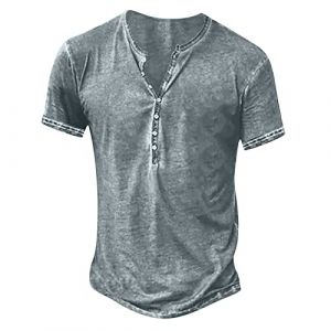 Homme Henley T-Shirts à Manches Courtes Col Tunisien Boutons Coton Décontractée Slim Fit Chemises en Coton T-Shirt Respirant Haut d'extérieur Fitness Tee Shirt Vetement Homme Solde (⭐⭐⭐⭐⭐AEGJEGVD(5-15 jours Arrivé), neuf)