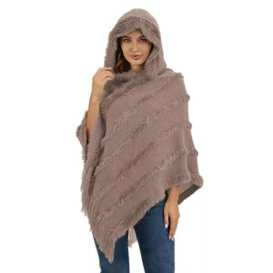 Rayson Poncho en Tricot pour Femmes El&eacute;gant Pull Cape Poncho Femme &agrave; Capuche Irr&eacute;guli&egrave;re Frange Casual Pull-Over Cape Poncho en Polaire Ray&eacute;e Ch&acirc;le &Eacute;pais et Chaud &agrave; la Mode Automne Hiver (RSSAA, neuf)