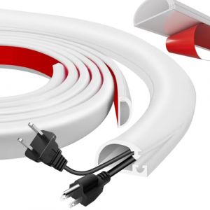 2M Goulotte Passe Cable, Flexible Cache Cable TV Mural Auto-adh&eacute;sif pour 2-3 C&acirc;bles, Demi-Rond Blanc Canal de C&acirc;ble Sol Cache Fil &Eacute;lectrique en PVC pour Bureau, Maison, Type D 25 mm x 15 mm (mobumeia, neuf)