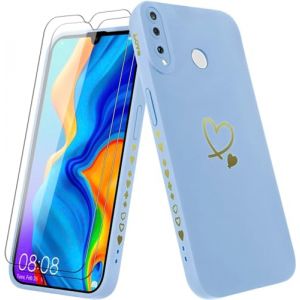 Vauki Coque pour Huawei P30 Lite/Nova 4e avec 2 Verre Tremp&eacute;, Etui Fille avec Or Motif Coeur Souple TPU Silicone Antichoc Anti-Rayures Housse Compatible avec Huawei P30 Lite/Nova 4e, Bleu (HARMONIQUE WAY, neuf)