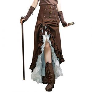 Zooma - Jupe vintage Steam Punk Rock - Pour femme - Noir - Maille - Taille haute - Jupe longue, marron, XXXXL (CHAOHU DATU, neuf)