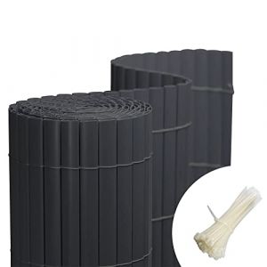 jarolift Canisse en PVC Standard Brise Vue pour Jardin Balcon Terrasse, Ext&eacute;rieur Balcon Cl&ocirc;ture R&eacute;sistante &agrave; la Corrosion et aux Intemp&eacute;ries, 90 x 400 cm, Gris, Inclus 50 Serre-C&acirc;bles Transparent (Jalousiescout Shop, neuf)