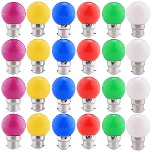 AIWEISI 24 Pack ampoules LED de couleur B22 ampoules lanterne à baïonnette 2W, violet, vert, bleu, rouge, jaune, blanc chaud, Noël, arbres, veilleuses de fête de fée [Classe A Energy +] (AWSEU, neuf)