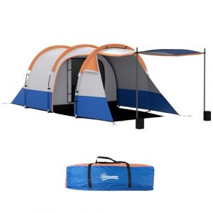 Outsunny Tente de Camping Tente Tunnel 2-3 Personnes 3 Portes ventil&eacute;e avec Porche l&eacute;g&egrave;re, Sac de Transport Inclus, Orange (Aosom FR, neuf)