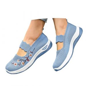 NAFING Chaussures Orthopédiques Femme - Basket de Marche Mode et Sport Respirant Confort Chic Leger Chaussures sans Lacets Femme à Motifs Floraux Orthopédique Basket sans Lacet (min-bmao, neuf)