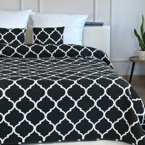 Euromat Couvre-Lit Quilt Matelass&eacute; avec 2 taies d'oreiller 40x40 cm- (Noir Blanc - M&eacute;ridien Marocain- SY-1706, 220x240 cm) (euromat, neuf)