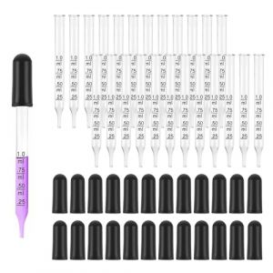 Pipette Graduée,Pipette Compte Goutte,Pipette Graduée 1ml,Pipette Verre,Graduées Dropper,Compte-Gouttes en Verre,pour Médicaments,Huiles Essentielles,Laboratoire,24PCS (Poseidoneye, neuf)
