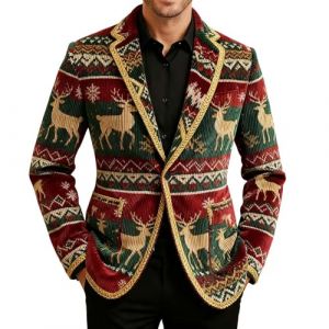 Costume de Noel Homme Veste Blazer Chic et Elegant De Noël Veste de Costume Blazers en Velours Côtelé d'affaires Costumes et Vestes Hommes Idee Cadeau Deguisement Smoking pour Mariage Fête Festiven3 (LiuZhenKeJi, neuf)