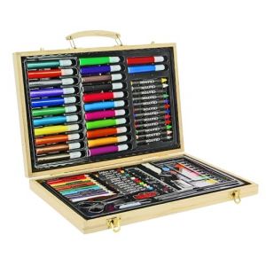 AKOR Mallette Dessin Peinture, Kit Complet d'Art avec Crayons, Marqueurs pastels, etc: bo&icirc;te en Bois (Bois naturel) (MyBestShop, neuf)