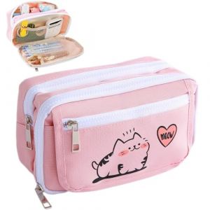 WW STYLE Trousse d'&eacute;colier - Trousse &agrave; crayons - Motif chat mignon - Rose - Pour enfants, filles, adolescentes, &eacute;tudiantes (wwstyle DE, neuf)