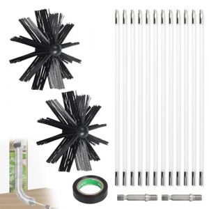 EFUTURETIME 4.8m Kit de Ramonage pour Poêle à Granulés, Hérisson Ramonage 150mm en Nylon, 12 Tiges de Ramonage Flexible de 410 mm, Utilisable avec Perceuse Visseuse pour Cheminée, Tuyaux, Sèche-Linge (efuturetime, neuf)