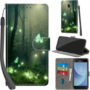 Coque pour Samsung Galaxy J3 2017, Etui Protection Housse Premium en Cuir PU Portefeuille, [Ranges Cartes] [Fonction Support] Pochette pour Samsung J3 2017, Papillon forestier (TILANDER, neuf)