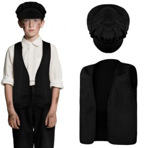 DiULi 2 Pi&egrave;ces D&eacute;guisement Victorien Enfant, D&eacute;guisement Enfant Pauvre 19e Si&egrave;cle, Tenue Epoque Victorienne Gar&ccedil;on, D&eacute;guisement Orphelin Victorien Enfant, Deguisement Paysan Enfant, Nior-M (Cinye, neuf)