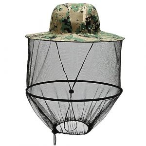 KJSXUUE Chapeau d'apiculteur,Chapeau à moustiquaire,Chapeau Anti-moustiques,Chapeau d'apiculteur avec Voile,Chapeau de Protection pour de Jardinage en extérieur Jungle pêche Pliable (Vert Camouflage) (SMARTMENG, neuf)