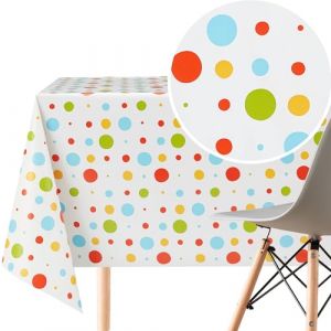 KP HOME Nappe Toile Cirée Rectangulaire 140x300 cm - Nappe Plastique Facile à Nettoyer Jusqu'à 10 Places - PVC Toile Cirée Étanche Vinyle - Motif Coloré à Pois pour Enfants (BonizStyle, neuf)