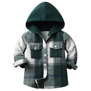 Amur Leopard Manteau Enfant Garçon Veste Fille à Capuche Blouson Mi-saison de Chemise à Carreaux à Manches Longues, Vert, 90/1-2 Ans (GMIAO-EU, neuf)
