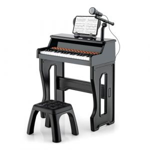 DREAMADE Piano Enfant à 37 Touches avec Tabouret, Clavier électronique pour 3+ Ans avec 22 Démos, 8 Sons & 8 Rythmes, Piano Jouet avec Microphone Réglable & Pupitre Amovible (Noir) (DREAMADE, neuf)