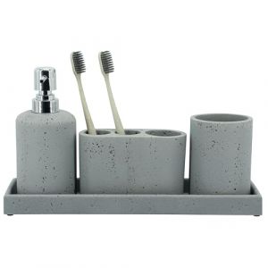 ZCCZ Lot de 4 Accessoires de Salle de Bain Noirs avec Distributeur de Savon, Porte-Brosse &agrave; Dents, gobelet de Salle de Bain et Plateau de Coiffeuse, Organisateur d&eacute;coratif pour Plan de Travail (ZCCZ FR, neuf)