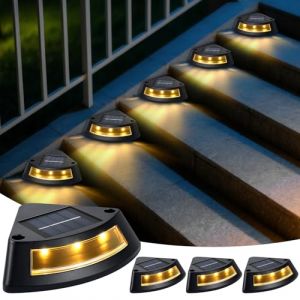 Qoosea Lampe Solaire Exterieur Escalier, Lot de 4 IP65 Étanche Lumiere Solaire Exterieur Jardin, LED Blanc Chaud Escalier Éclairage Lumière pour Jardin Chemin Allée Patios Sol Terrasse Marches Noël (lysmuk, neuf)