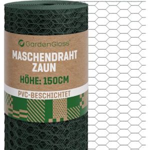 GardenGloss Grillage à Poules 150cm Hauteur - Grillage Hexagonal Revêtu de PVC à Mailles Fines 13mm x 25mm - Grillage à Lapins, à Poussins et pour Petits Animaux - 150cm Haut 25m Long (GardenGloss GmbH, neuf)
