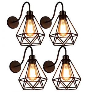 4 pack Appliques Murales Vintage Industrielle Noir Diamant Cage en Métal Plafonnier Luminaire Rétro Applique Intérieure Décoration pour Salon Cuisine Couloir Chambre Café Bar (4packs) (DOO2U, neuf)