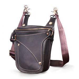 Le'aokuu Hommes en Cuir V&eacute;ritable Escalade V&eacute;lo Barbon De La Hanche Tactique Ceinture Fanny Sac de Taille Jambe Sac &agrave; Bandouli&egrave;re pour Cuisse, C Noir, 7.5 x 5 x 2.3 inches, Sac Cuisse pour Hanches (Somedayfine, neuf)