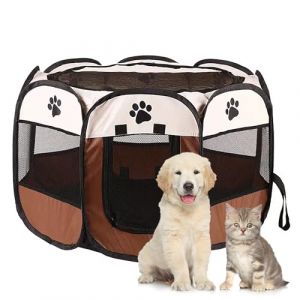 Duscdesp Clôture Portable pour Chien, Parc pour Chien Produits pour l'intérieur et l'extérieur, Toile Oxford imperméable Parc pour Chiots, Convient aux Petits Chats, Chiens, Lapins (Marron) (Yelschwa, neuf)
