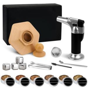 Kit de Fumeur de Cocktail avec Torche, Fumeur de Boissons avec 6 Saveurs de copeaux de Bois, 4 Pierre Whisky, kit de Fumeur de Whisky pour Infuser des Cocktails (sans Butane) (LEEGOHI, neuf)