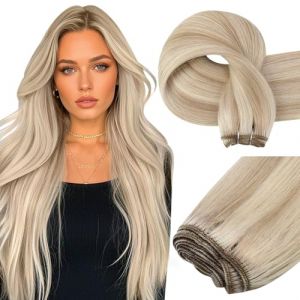 Easyouth Extension Cheveux Humain Tissage Blond Extension Tissage Cheveux Naturel Double Trame Extension de Tissage Remy Blond Cendré à Blond Blanchi Droit 45cm 100g (Easyouth Hair, neuf)