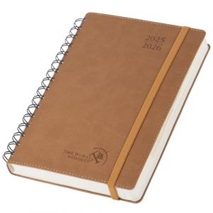 POPRUN Agenda 2025 2026 Journalier 21,5 x 14,5 cm, D'Août 2025 à Juil 2026 12 Mois 1 Page par Jour A5 Agenda, Planner Scolaire Couverture Souple en PU Cuir Spirale, Papier 80g/m², Marron (Time Works Wonders, neuf)