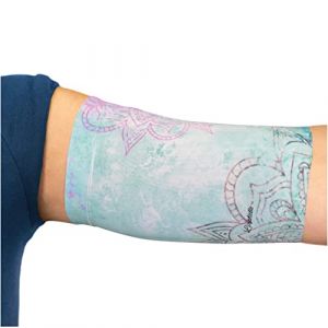 Linphelle Manchon Bras en Microfibre pour Picc Line - Manchette Bras en tissu respirant et design, id&eacute;al pour PICC, Glucometre pour glyc&eacute;mie, Tatouage ou Blessures, Fleur Eau Marine, Taille 2 (Mediksan, neuf)