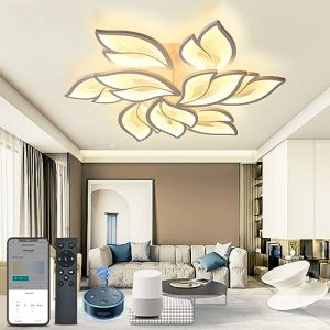 BAYHT Plafonnier intelligent, lampe de salon compatible avec Alexa Google Home, plafonnier LED design fleur, plafonnier salon avec contrôle APP, plafonnier LED dimmable 9 têtes (BAYHT-FR, neuf)