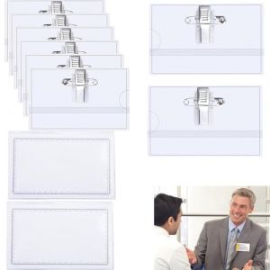 Porte Badge,10 pièces Horizontal à Pince en PVC Transparent Porte-Carte d'Identité Badge Personnalisable pour Entreprises,Ecoles,Conférences,avec Clip et Épingle,90 x 56 mm (Jfcgs, neuf)
