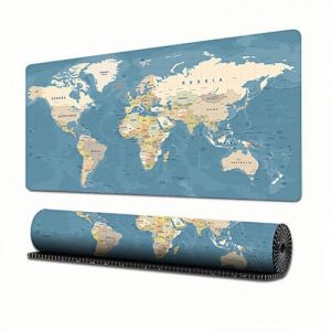 Grand sous-main carte du monde &eacute;tendue &ndash; Id&eacute;al pour les jeux et le travail de bureau, avec base antid&eacute;rapante et bord cousu, dans un style vintage bleu, 40 x 90 cm (40&times;90cm) (Whilmsiy-EU, neuf)