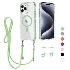 MBSLFY Coque avec Cordon pour iPhone 15 Pro Max, Compatible MagSafe, Anti-Rayures Housse Case Cover, Ultra Fine Magnetique Antichoc TPU Etui Protection pour iPhone 15 Pro Max, Matcha Vert (Haoyulu, neuf)