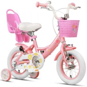 Glerc 12 Pouces vélo pour Enfants pour 12, 3, 4 Ans Petite Fille Mignon vélo avec Roue de Support de Panier et Cloches Rosa & weiß (BikeJune-EU, neuf)