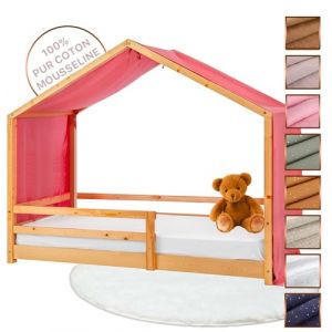 Lovely Hippo Toile de Lit Cabane 100% Coton - Ciel de Lit Cabane pour Lit Montessori 80x160, 90x190, 90x200 cm - Tissu Oeko-Tex Gots (Rose Poudrée/Or, 97 x 402 cm) (VRC Products France, neuf)