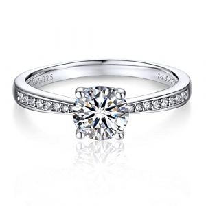 MomentWish Moissanite Bague de Fiançailles, 1 Carat Bague Femme Argent 925 Diamant Brillant Alliance Mariage Promesse Cadeau avec GRA Certificat-Taille 48 (MomentWish, neuf)