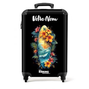 NoBoringSuitcases.com Valise Cabine, Valises, Bagages Cabine, Valise Pas Cher, Valise Rigide, Valise Voyage, Suitcase, Valise Roulette, Valise Personnalisable 55x35x25cm (Planche de Surf - Fleurs) (NoBoringSuitcases, neuf)