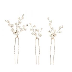 Lot de 3 &eacute;pingles &agrave; cheveux en perles pour femme - Accessoires de cheveux de mariage - En forme de U - Barrettes &agrave; cheveux - Pour mariage, f&ecirc;te, banquet - Blanc (Wambere, neuf)