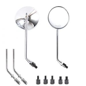 R&eacute;troviseur de moto, r&eacute;troviseur lat&eacute;ral pour guidon, rond, chrom&eacute;, classique, r&eacute;tro, 10,16 cm, avec vis de 8 mm et de 10 mm et tiges m&eacute;talliques, pour VTT, scooter, moto hors-route, Cruiser (APEBAZY-EUR, neuf)