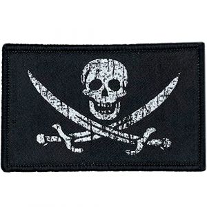 Patch drapeau de pirate similaire &agrave; celui des pirates des Cara&iuml;bes pour adh&eacute;rer au d&eacute;guisement des pirates ou en patchs de sac &agrave; dos Velkro CrossFit. Petit drapeau pirate - 80 x50 mm (chongqingtingbozhanfangdichanjingjiyouxiangs, neuf)