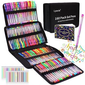 Lyuvie 160 Stylo Gel Paillette,80 Stylo Gel Couleur avec 80 Recharges et 1 Carnet de Coloriage pour Enfants Adultes,Stylo Paillette pour Ecriture Dessin Gribouillage Artisanat Scrapbooking (TOPHXR, neuf)