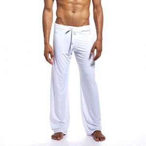 ZYUEER Pantalon Yoga Homme, Pantalon Bouffant Loose Couleur Unie Mode Pas Cher (Blanc, S) (moone, neuf)