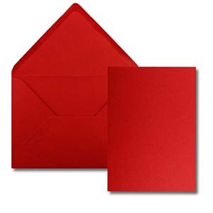 Lot de 75 cartes avec enveloppes - Cartes simples au format A5 (14,8 x 21 cm) - Enveloppes au format C5 (15,4 x 22 cm) - Avec fermeture par collage humide - Rouge ros&eacute; (GUSTAV NEUSER GmbH, neuf)