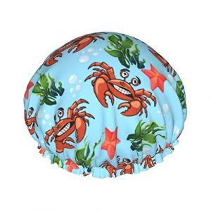 Crab Star Seagrass Bonnet de Douche Imperméable de Luxe Bonnets de Douche pour Femmes Réutilisable Bonnet de Cheveux de Bain Mode Chapeau de Douche avec Élastique Facile à Porter (hefeijiapan, neuf)