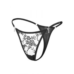 comeondear Mini String Femme Sexy Chic Hot Ficelle Micro String Transparent Bikini Maillot de Bain Tanga Dentelle Culotte Grande Taille sous-vêtements Feminins Slips Taille Réglable Underwear Noir,M (ComeonDear, neuf)